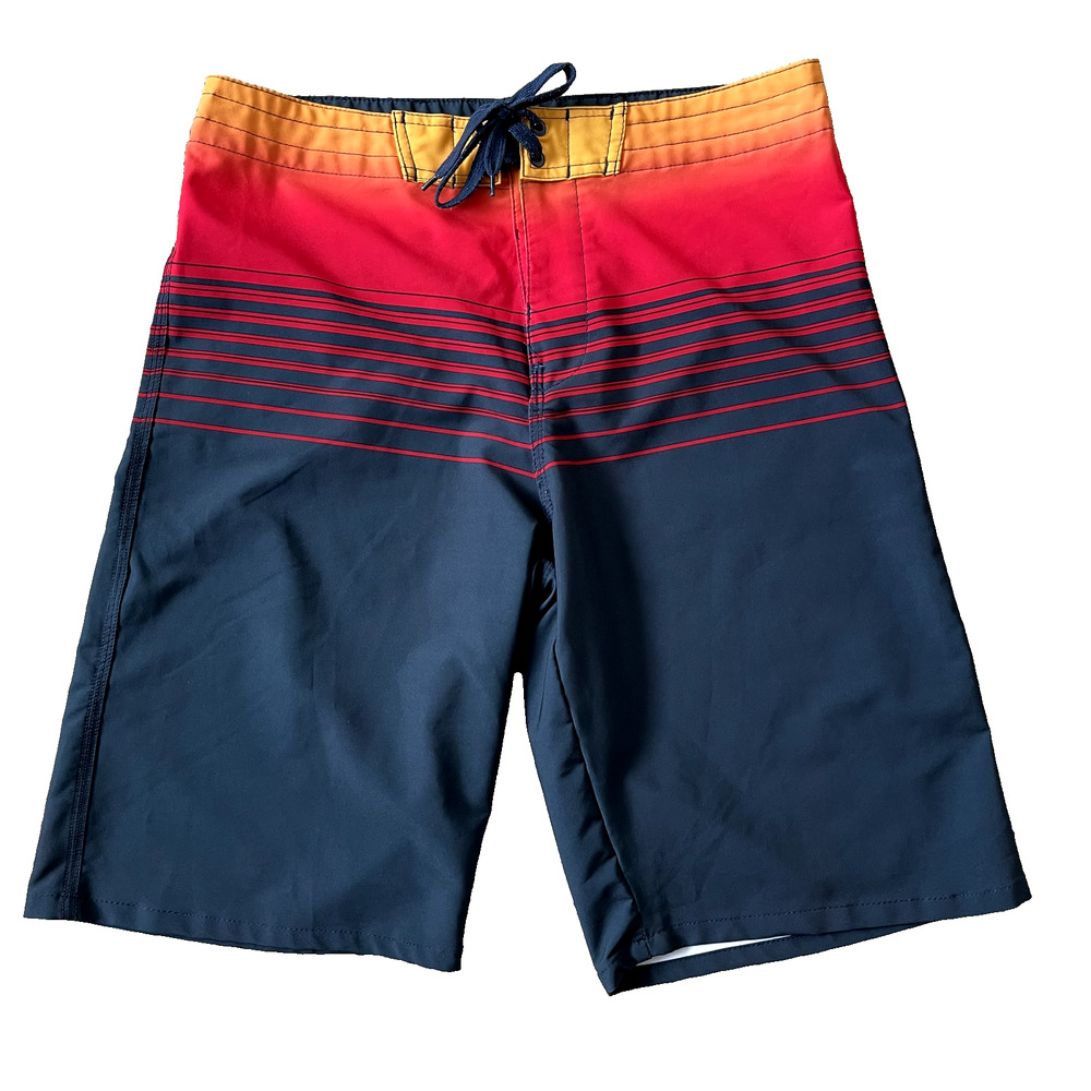 Burnside Board Shorts Mens Size 30 Blue Red Striped Pocket 10" Swimming Surfer